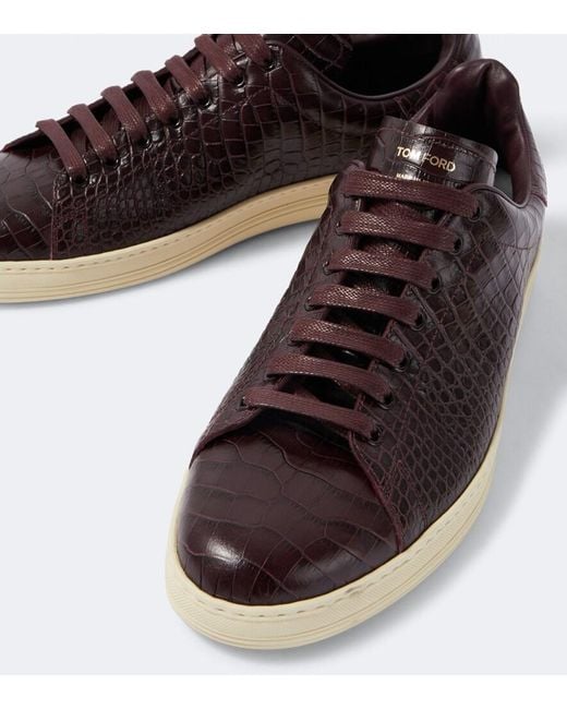 Tom Ford Brown Warwick Croc-Effect Leather Sneakers for men