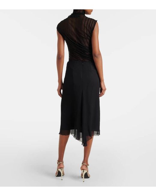 Victoria Beckham Black Silk Chiffon Midi Skirt