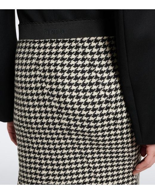 The Attico Gray Ruffled Houndstooth Virgin Wool Midi Skirt