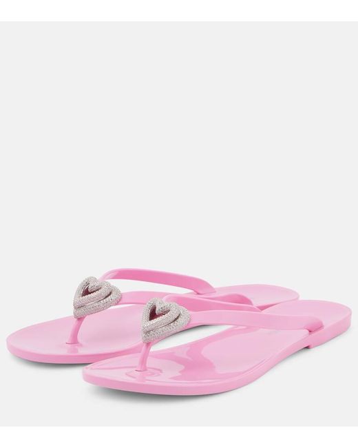 Mach & Mach Pink Double Heart Embellished Thong Sandals