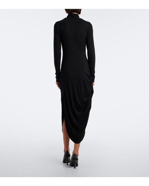 Proenza Schouler Black Imogen Draped Gathered Jersey Midi Dress