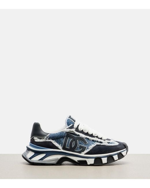 Dolce & Gabbana Blue Runner Distressed Denim Sneakers