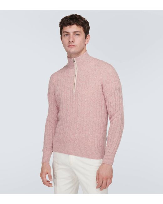 Loro Piana Pink Cable-knit Cashmere Half-zip Sweater for men