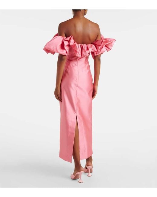 ALÉMAIS Pink Ruffled Off-Shoulder Gown