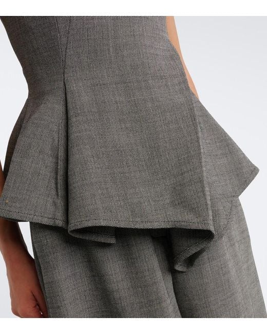 Magda Butrym Gray Herringbone Pleated Peplum Wool-Blend Top