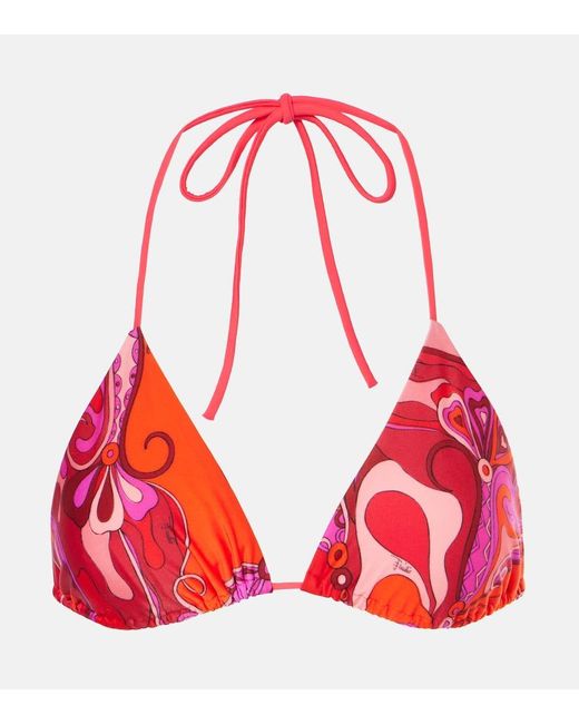 PUCCI Orchidee Triangle Bikini Top in Red | Lyst