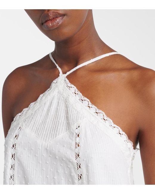 Poupette White Nora Lace-Trimmed Halterneck Cotton Minidress