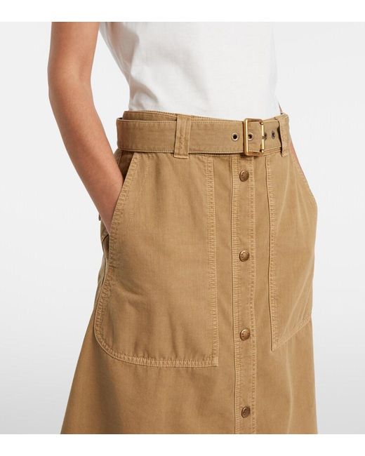 Moncler Natural Belted Denim Midi Skirt