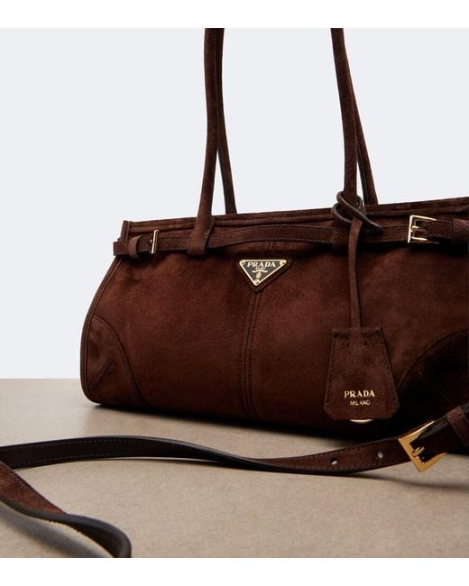 Prada Brown Bonnie Mini Suede Top-Handle Bag