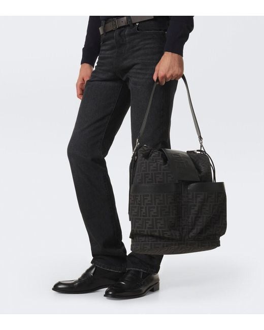 Fendi Black Strike Ff Zucca Leather-Trimmed Backpack for men