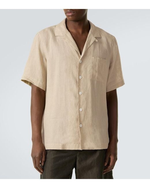 Lardini Natural Linen Bowling Shirt for men