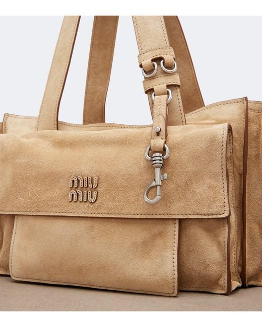 Miu Miu Natural Utilitaire Suede Shoulder Bag