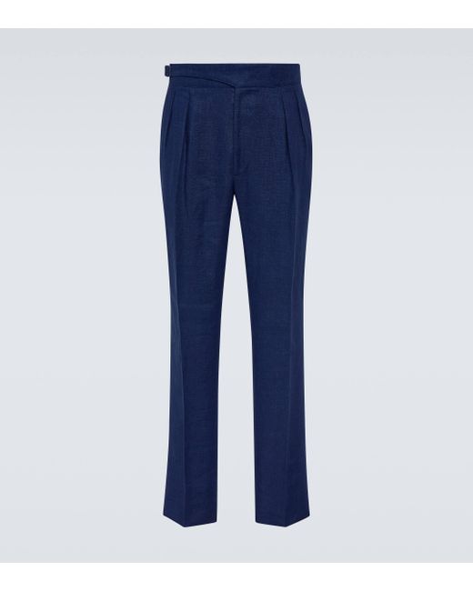 Ralph Lauren Purple Label Blue Linen, Silk, Cotton Straight Pants for men