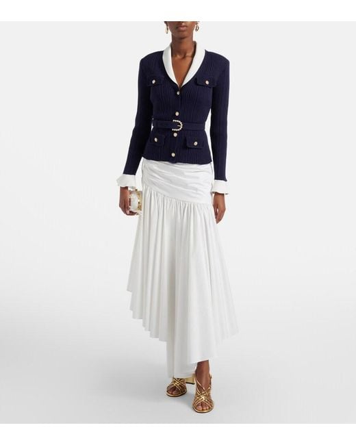 Self-Portrait Blue Belted Ribbed-Knit Cardigan