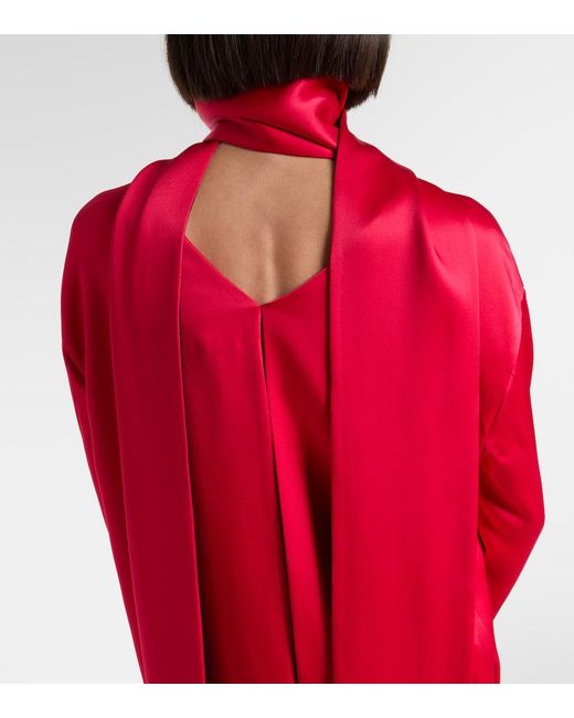 Tom Ford Red Mock-Neck Scarf Crepe High-Low Dress