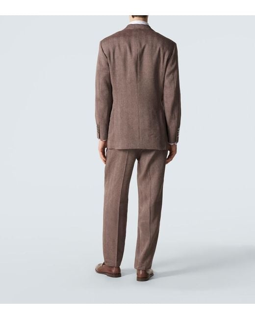 Brunello Cucinelli Brown Herringbone Linen And Wool Suit for men