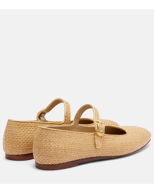 Le Monde Beryl Leather-Trimmed Raffia Mary Jane Flats in Brown | Lyst