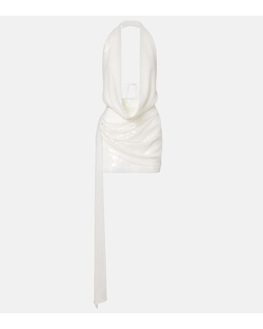 Alex Perry White Bridal Sequined Open-Back Minidress