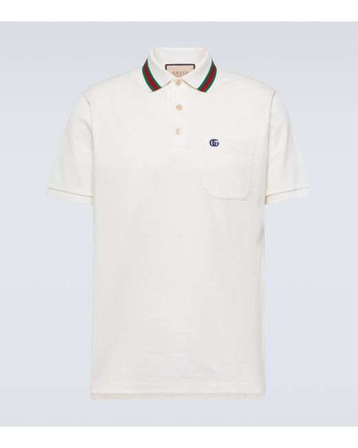 Gucci White Cotton Piquet Polo With Double G for men