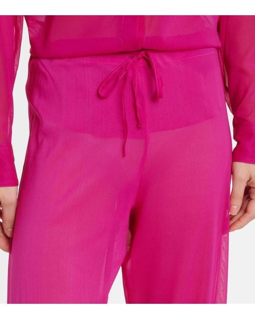 Dries Van Noten Pink High-Rise Silk-Blend Wide-Leg Pants