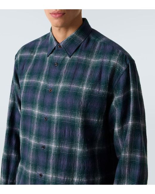 Auralee Blue Checked Wool Shirt for men