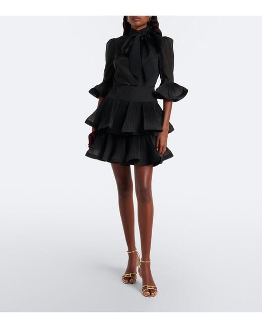 Zimmermann Black Pleated Tie-Neck Minidress