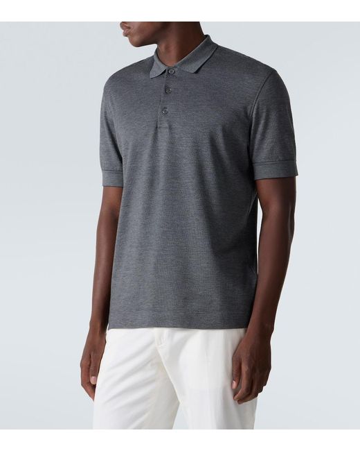 Zegna Gray Cotton And Silk Pique Polo Shirt for men