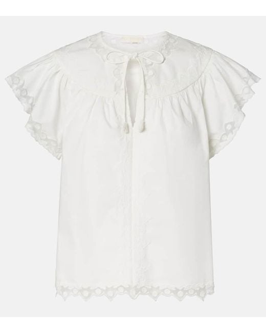 Ulla Johnson White Effie Embroidered Cotton Top