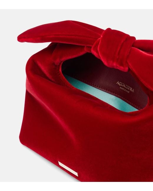 Aquazzura Red Bow Tie Small Velvet Tote Bag