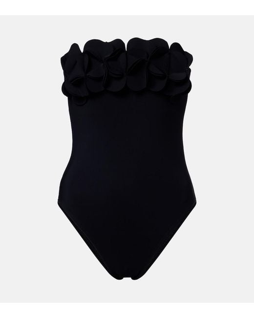 Karla Colletto Black Tess Floral-Applique Swimsuit