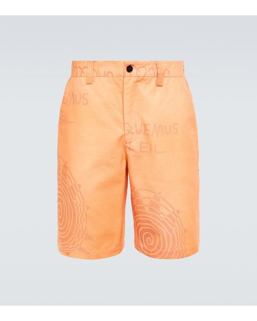 Jacquemus Orange Logo-Print Straight-Leg Cotton-Canvas Shorts for men
