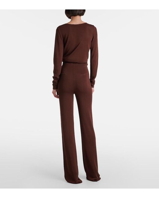 AYA MUSE Brown Ribbed-Knit Flared Pants