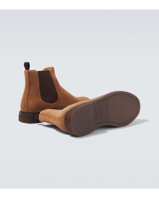 Brunello Cucinelli Brown Suede Chelsea Boots for men
