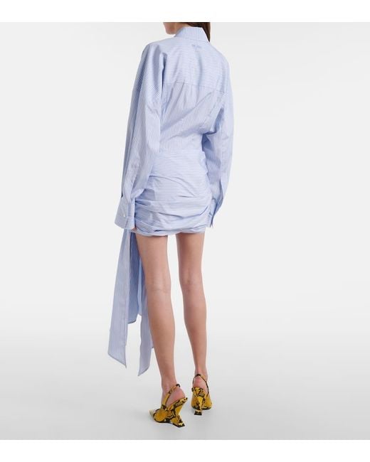 The Attico Blue Gathered Striped Cotton Shirt Dress