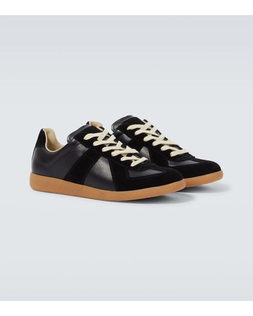 Maison Margiela Black Replica Leather And Suede Sneakers for men