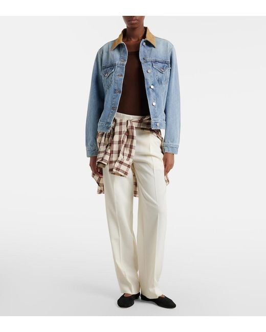 Rohe Blue Suede-Trimmed Denim Jacket