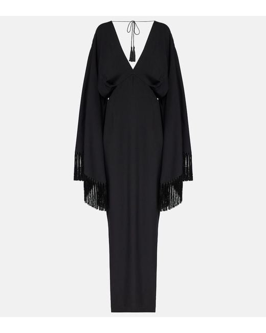 Taller Marmo Black Magnifique Fringed Crepe Gown