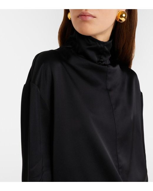 Totême Black Turtleneck Satin Top