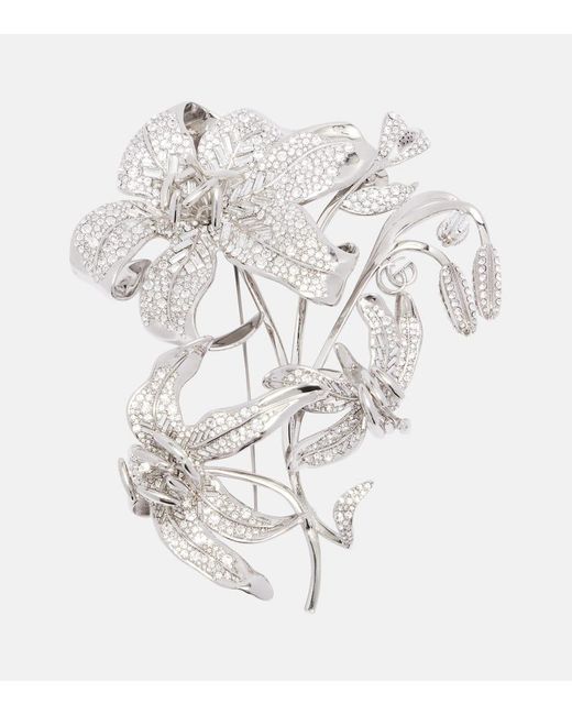 Gucci White Floral Crystal-Embellished Brooch