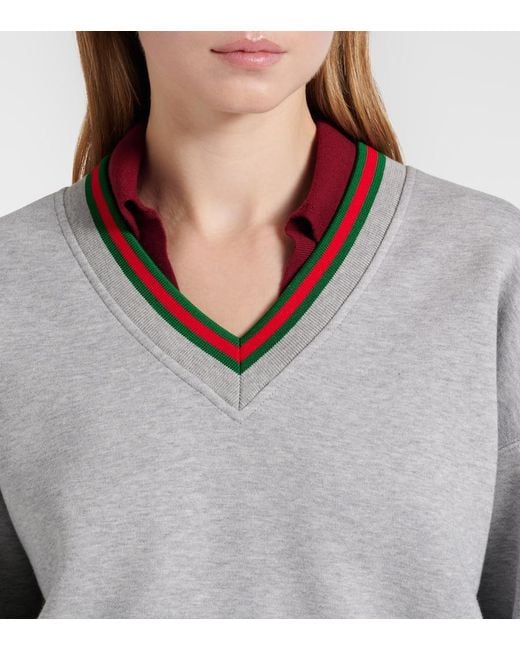 Gucci Gray Web Stripe Cotton-Blend Jersey Sweatshirt