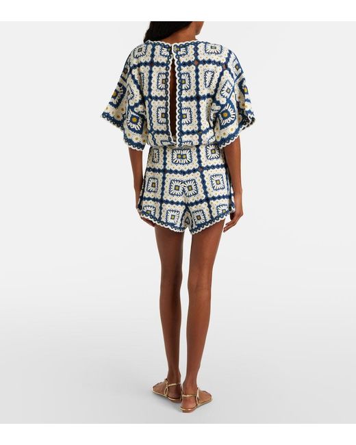 ALÉMAIS Blue Dolly Crochet Cotton Romper