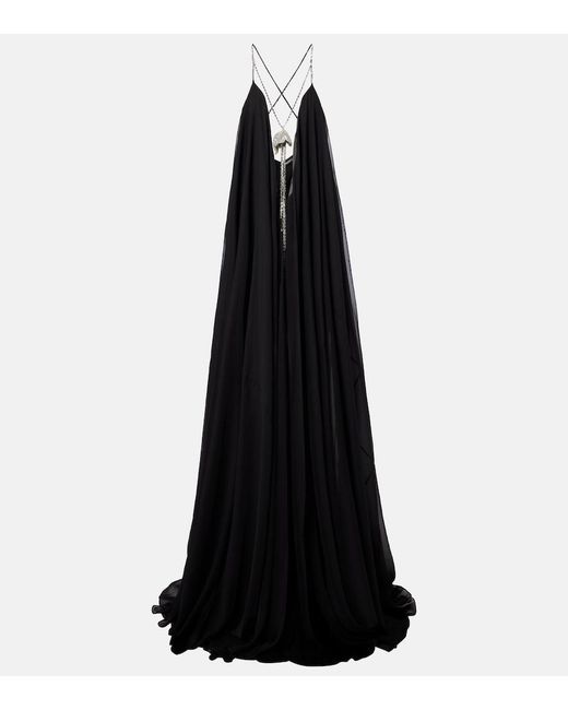 David Koma Black Embellished Chiffon Gown