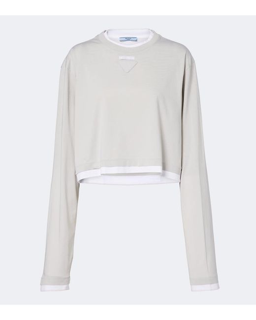 Prada White Cotton Pique And Jersey Top
