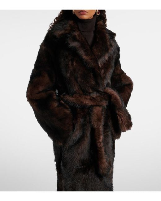 Nour Hammour Black Uma Shearling Wrap Coat