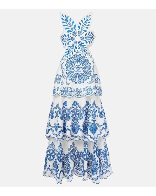 FARM Rio Women's Blue Broderie Anglaise Tiered Cotton Maxi Dress -  www.benaras.co