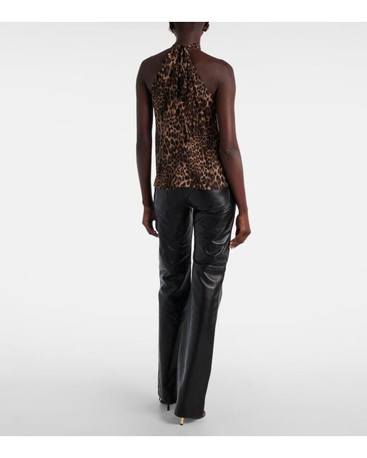 Nili Lotan Brown Alla Tie-Neck Leopard-Print Silk Top