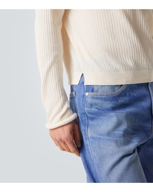 Our Legacy White Fine Ribbed-Knit Cotton Henley Shirt for men