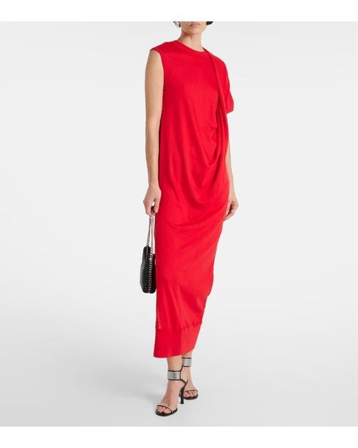 Stella McCartney Red Draped Wool Maxi Dress
