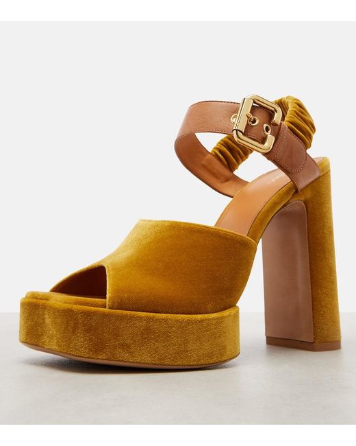 Chloé Brown Aria 95 Velvet Platform Sandals