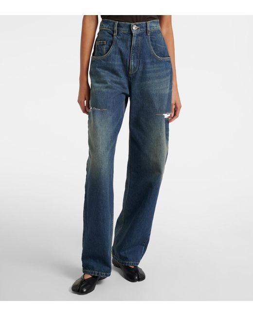 Maison Margiela Blue Distressed Barrel-Leg Jeans